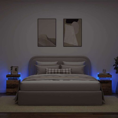 vidaXL Noćni ormarići 2 kom s LED boja staro drvo 35x39x55 cm drveni Cene