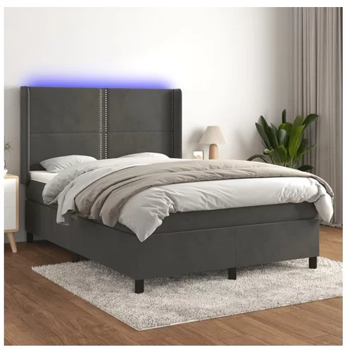  Box spring postelja z vzmetnico LED temno siva 140x190 cm žamet