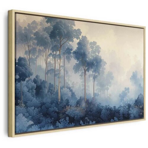  Slika - Landscape with Trees in Illustrative Style Fairy-Tale Blue Forest 90x60 U prirodnom drvenom okviru Cene