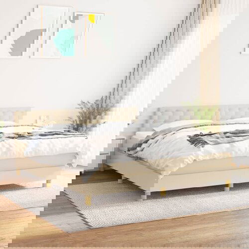 VidaXL Krevet s oprugama i madracem krem 180x200 cm od tkanine Slike