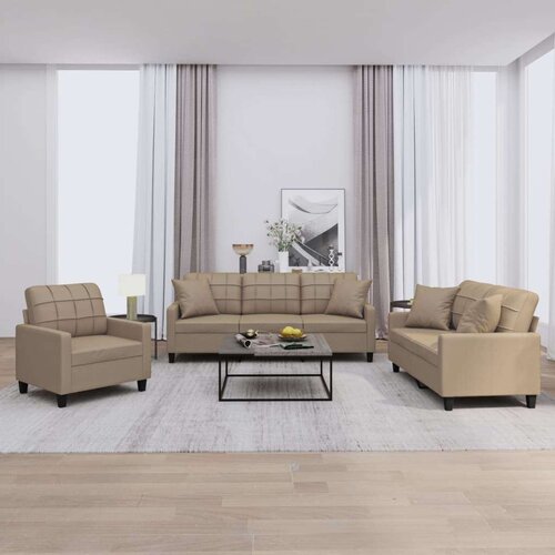 VidaXL 3-dijelni set sofa s jastucima boja cappuccina od umjetne kože Slike