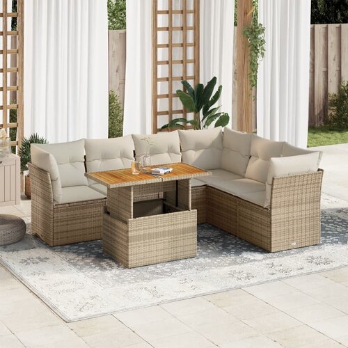 VidaXL 7-dijelni set vrtnih sofa od poliratana s jastucima bež Slike
