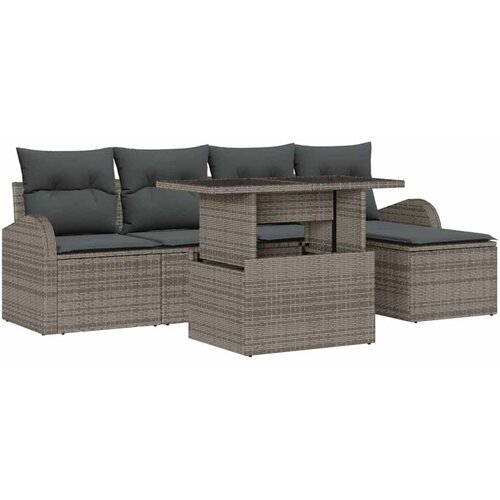 vidaXL Vrtna sedežna garnitura z blazino 6 pcs Siva Poly ratan, (5000135823) Cene
