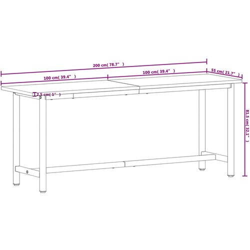  Radni stol 200x55x81,5 cm od masivne bukovine i metala Slike