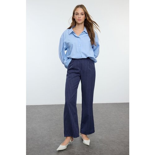 Trendyol Navy Blue Wide Leg/Wide Leg Woven Striped Trousers Slike