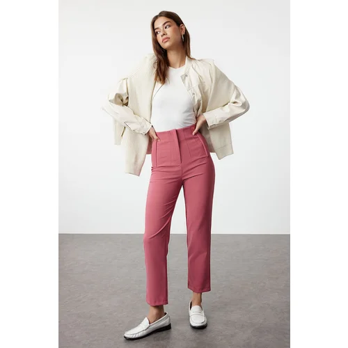 Trendyol Dusty Rose Cigarette Pattern Darted High Waist Ankle Length Woven Trousers