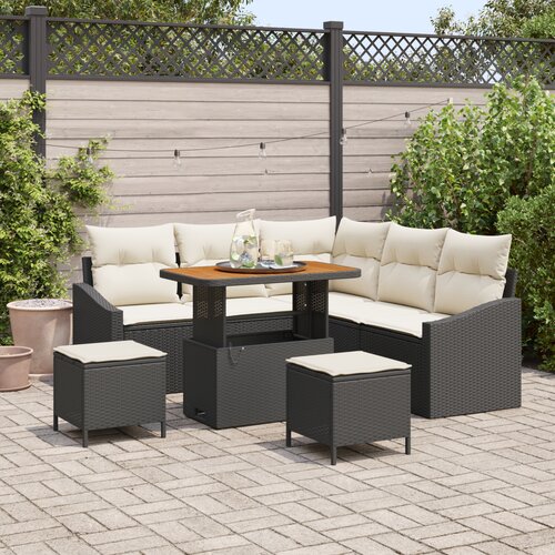 VidaXL 8 delni vrtni sofa set z blazinami črno poli ratan akacija Slike