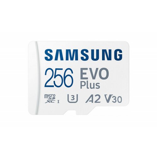 Samsung microsd 256GB, evo plus, sdxc, uhs-i U3 V30 A2, read 130MB/s, for 4K and fullhd video recording, w/sd adapter Slike