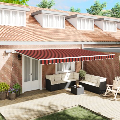 vidaXL Ročna zložljiva tenda z LED v oranžni in rjavi barvi, 500x350 cm Cene