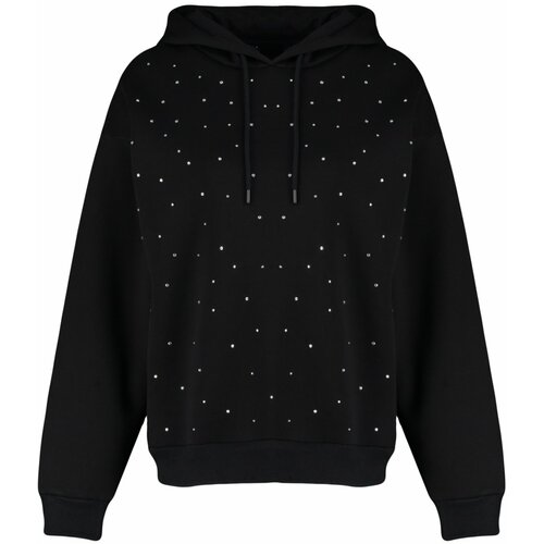 Trendyol Black Stones Print Oversize/Wide Fit Knitted Sweatshirt with Fleece Fleece Cene