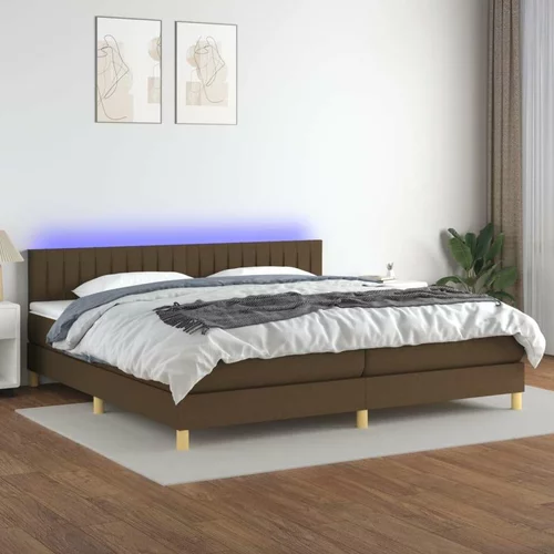  Box spring postelja z vzmetnico LED temno rjava 200x200cm blago, (20724266)