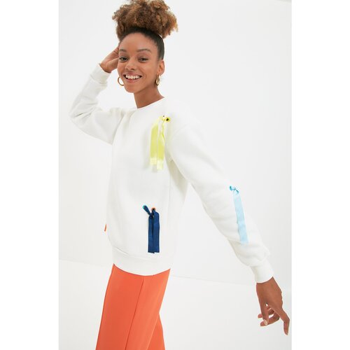 Trendyol Ecru Rope Detaly Basic Knitted Raised Sweatshirt Slike