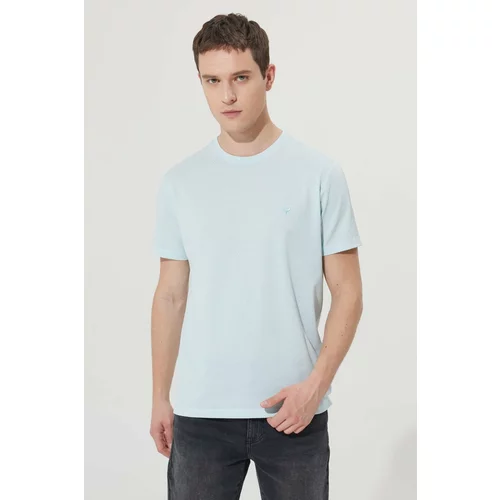 AC&Co / Altınyıldız Classics Men's Turquoise White Easily Ironable Slim Fit Slim Fit Crewneck Jacquard Short Sleeved T-Shirt.