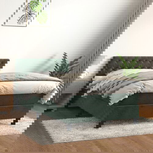 VidaXL Box spring krevet s madracem tamnozeleni 90x200 cm bar&amp;scaron;unasti Slike