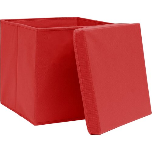  Kutije za pohranu i poklopci 10 kom crvene 32x32x32 cm tkanina Slike