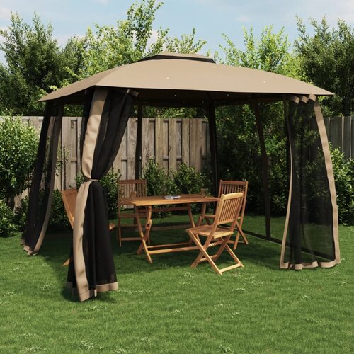vidaXL Paviljon z dvojno streho, mrežnimi stenami taupe 2,93x2,93 m Cene
