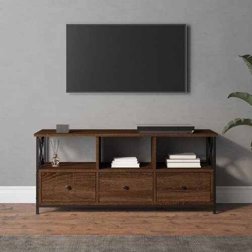 VidaXL TV omarica rjavi hrast 102x33x45 cm inženirski les in železo Slike
