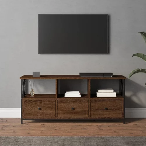 vidaXL TV omarica rjavi hrast 102x33x45 cm inženirski les in železo