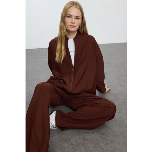 Trendyol Brown Oversize Textured Tracksuit Set