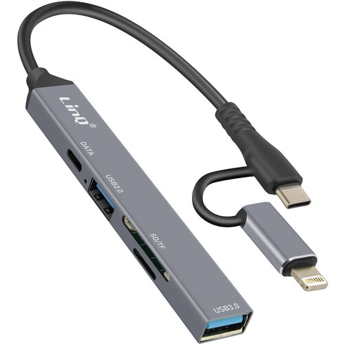 LINQ Vozli&scaron;če USB-C in Lightning OTG 1x vrata USB-C + 2x USB + kartica SD / TF, Črna, (5000063526) Cene