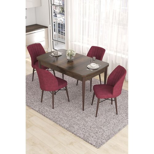 Hanah home trpezarijski set Eva, sto na razvlačenje i 4 stolice, ploča u dekoru drveta Baroque, bordo tkanina Babyface Cene
