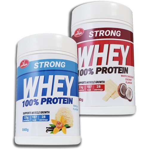 Olympic Whey Protein Strong, Vanila i Bela čokolada-kokos, 840 g, 2 komada Cene