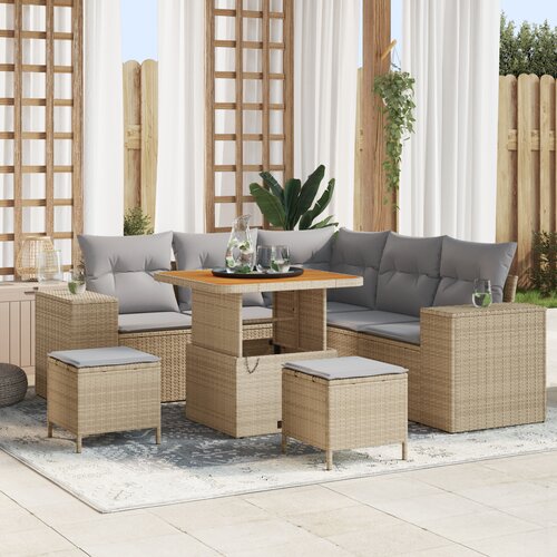 vidaXL 8-dijelni set vrtnih sofa s jastučićima, bež poly ratan, akacija Cijene