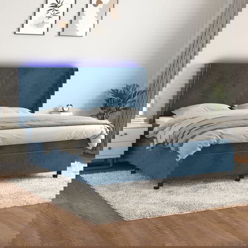 The Living Store Box spring postelja z vzmetnico LED temno modra 180x200cm žamet - Box Spring Postelja, (21490008) Cene