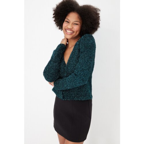 Trendyol Green Christmas Theme Crop Glittery Knitwear Cardigan Slike