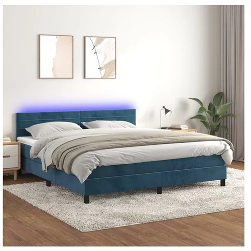 vidaXL Box spring postelja z vzmetnico LED temno modra 160x2