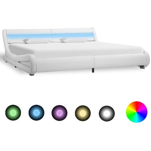 VidaXL Posteljni okvir LED belo umetno usnje 180x200 cm Slike