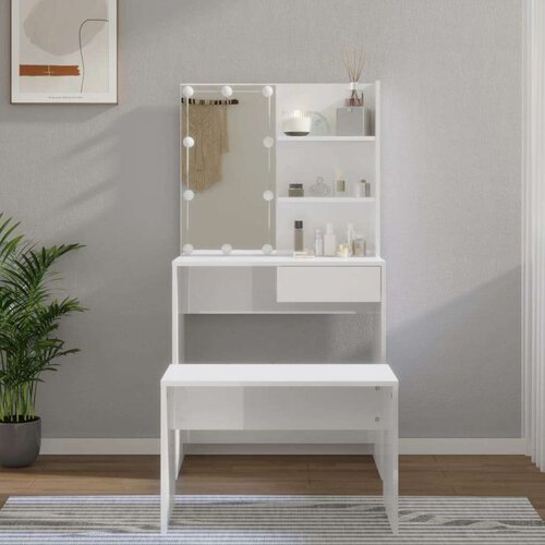  Komplet toaletnih mizic z LED lučkami bel visok sijaj, (20715625) Slike