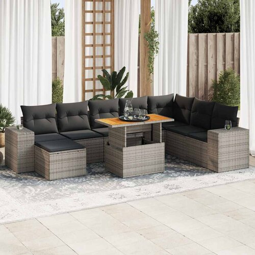 VidaXL 9-dijelni set vrtnih sofa poliratan i bagrem s jastucima sivi Slike