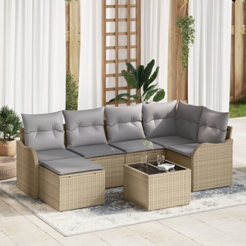  7 komadna vrtna sofa set s jastucima crni poly ratan Cijene