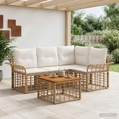  Set vanjskih sofa 5 kom. Prirodna i krema bijela Poliester Cene