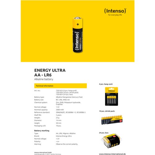 Intenso Alkalna baterija, AAA LR03/4, 1,5 V, blister 4 kosi Slike