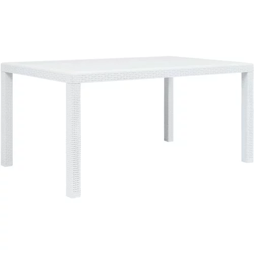 vidaXL Vrtna miza iz plastike 150x90x72 cm bela videz ratana, (20625625)