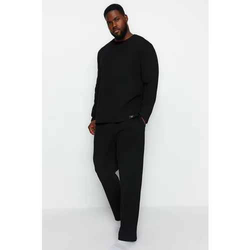 Trendyol Men's Black Waffle Knitted Plus Size Pajamas Set