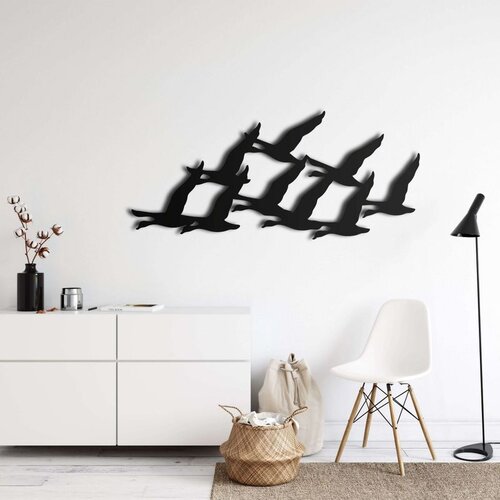 Wallxpert metalni zidni ukras 5219, jato divljih gusaka u letu, 75 x 33 cm, crni Cene