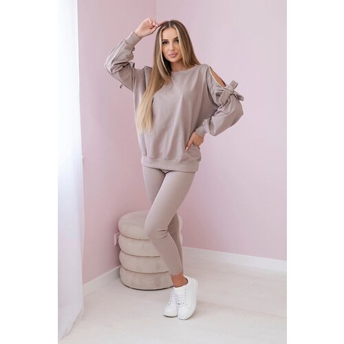 Kesi Women&amp;#039;s set of sweatshirt with bow and leggings - dark beige Slike