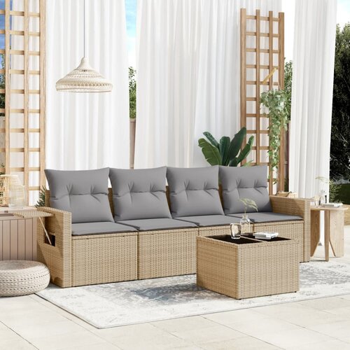vidaXL 5-dijelni vrtni set sofa s jastucima bež od poliratana Cijene