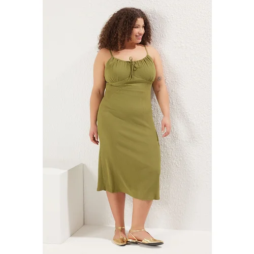 Trendyol Curve Khaki Strap A-line Knitting Plus Size Dress