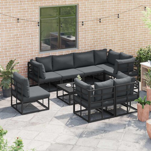  Sjedeća garnitura za vrt 9 kom. Crna Aluminij 353 x 143 x 71 cm Slike