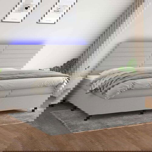  Box spring postelja z vzmetnico LED sv. siva 200x200 cm blago, (20929812) Slike