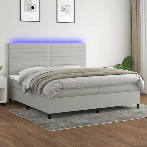  Box spring postelja z vzmetnico LED sv. siva 200x200 cm blago, (20929812)