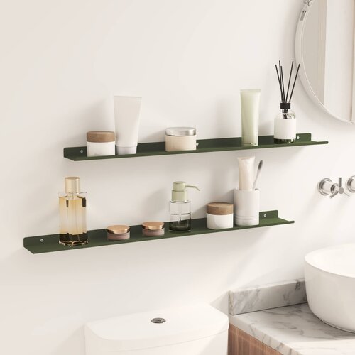  Lebdeća polica 2 pcs Maslinasto zelena 80 x 9 x 2,5 cm Čelik Slike