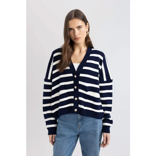 Defacto Oversize Fit V Neck Rib Cardigan