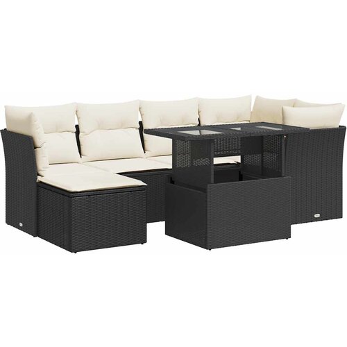 Maison Chic Seti vrtnega pohištva - Vrtna garnitura - Vrtni pohištvo set 7-delna z blazinami črn poli ratan, (21803231) Cene