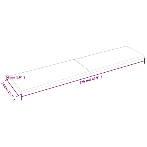  Zidna polica tamnosmeđa 220x50x(2-4) cm od obrađene hrastovine Slike