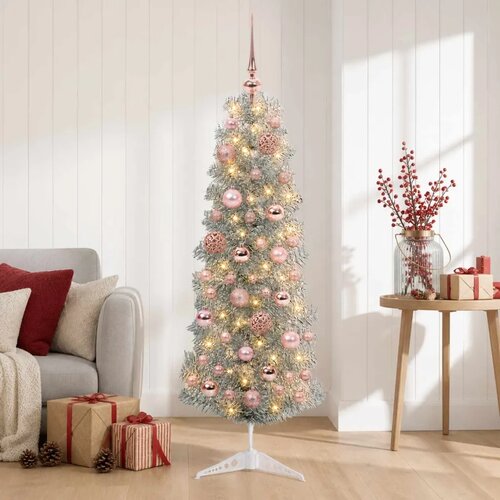  Umjetno usko božićno drvce s kuglicom 150 cm 150 LED lampica - 150 cm s LED-ima i ružičastim lopticama Cijene